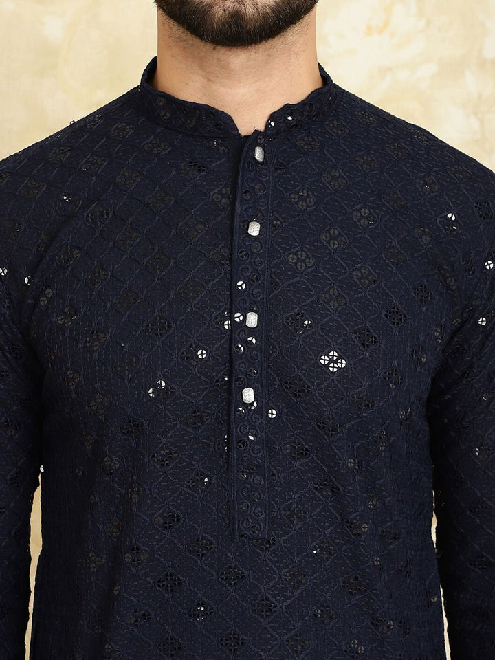 SOJANYA Geometric Embroidered Thread Work Pure Cotton Straight Kurta with Churidar