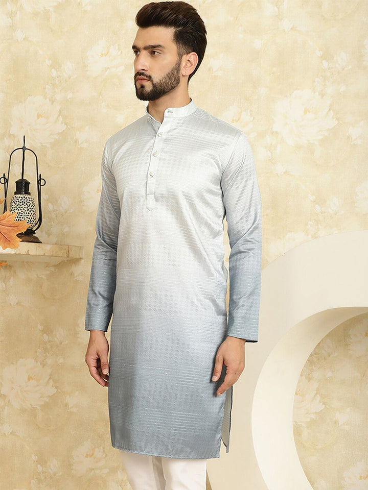 SOJANYA Embellished Sequinned Long Sleeves Straight Jacquard Cotton Silk Kurta