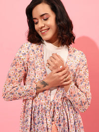 STREET 9 Women Printed Longline Tie-Up Shrug