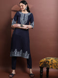 Vishudh Embroidered Faux Pashmina Kurta with Trousers