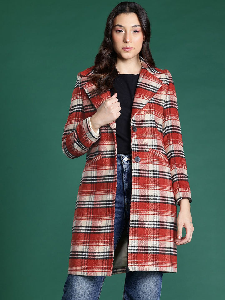 DressBerry Checked Single-Breasted Longline Overcoat