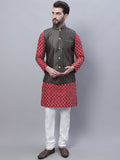 SOJANYA Ethnic Motifs Embroidered Regular Thread Work Kurta With Churidar & Nehru Jacket