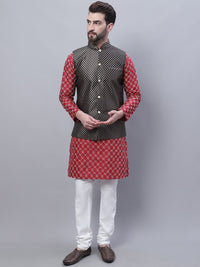 SOJANYA Ethnic Motifs Embroidered Regular Thread Work Kurta With Churidar & Nehru Jacket