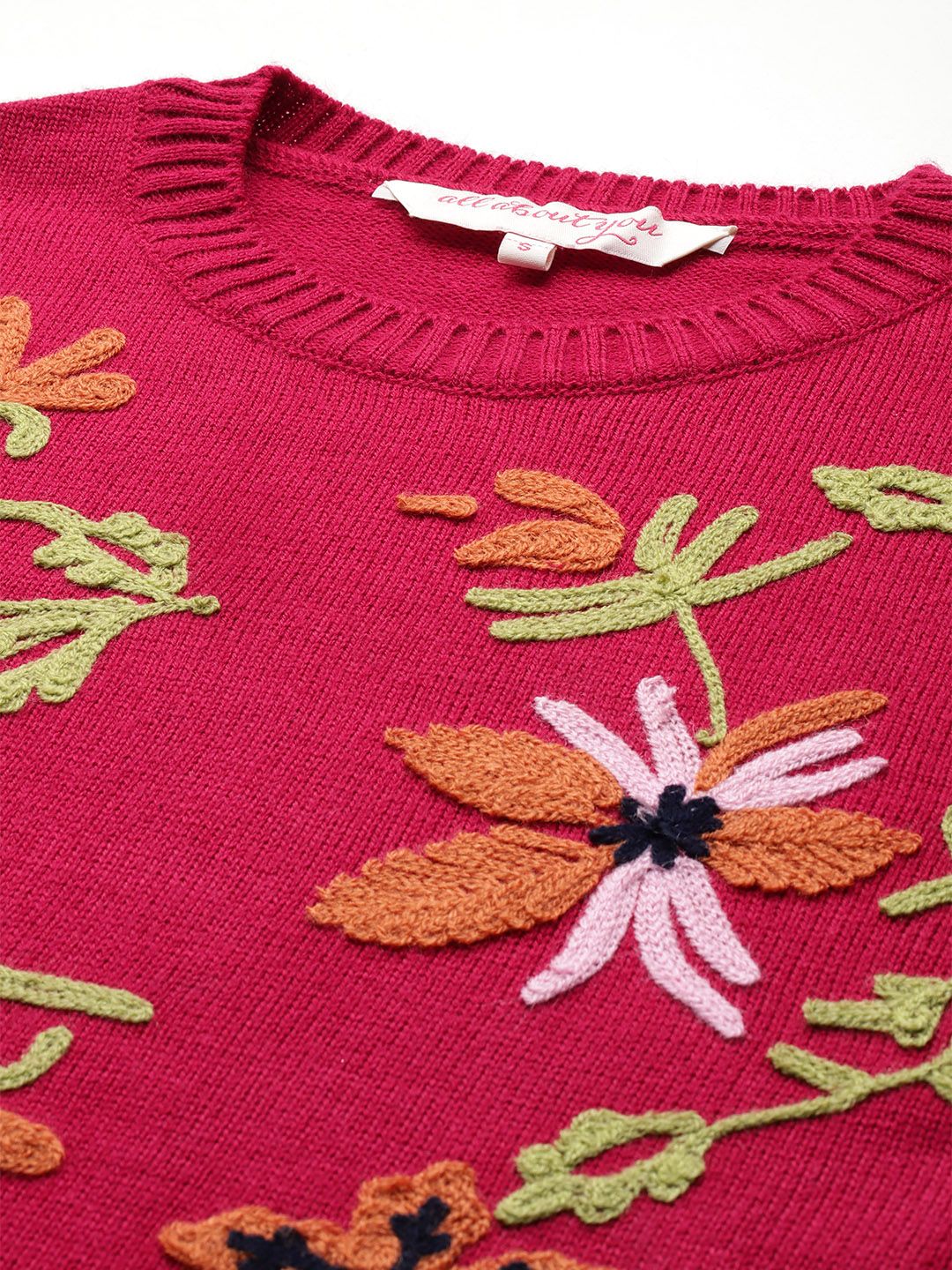 all about you Floral Embroidered Pure Acrylic Pullover