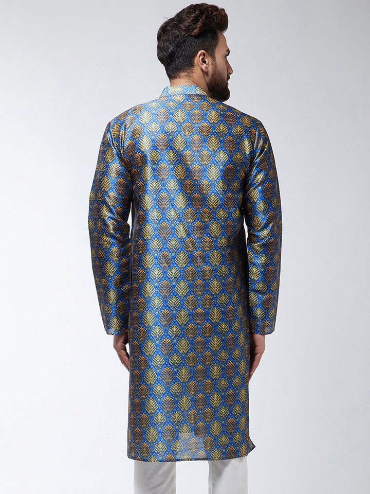 SOJANYA Men Blue & Beige Printed Straight Kurta