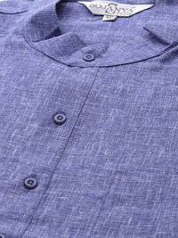 SOJANYA PLUS Lelaki Blue Woven-Design Kurta Lurus Dobby