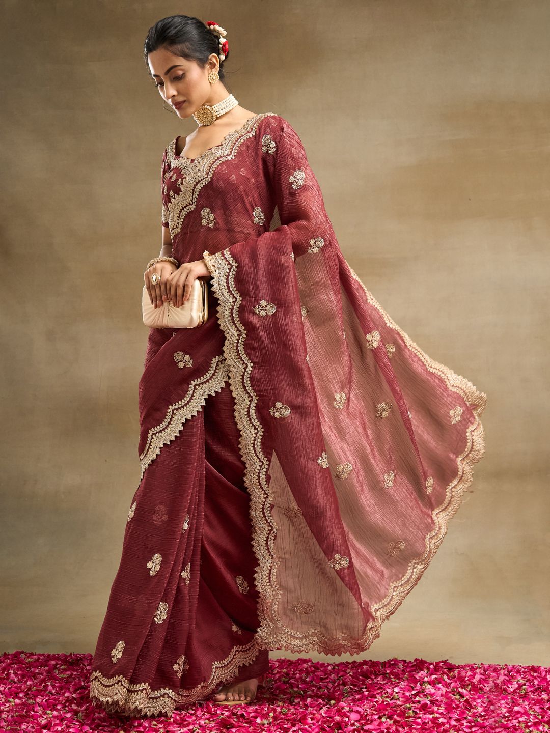 kasee Floral Embroidered Pure Silk Saree