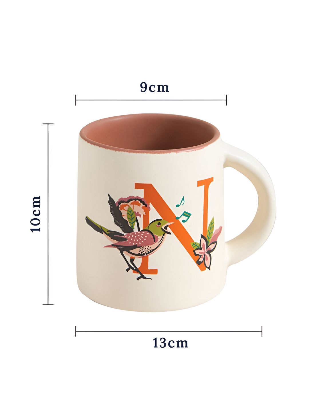 Chumbak Off White &amp; Orange Printed Ceramic Glossy Mug 300 ml