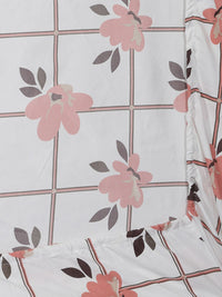 KLOTTHE White Floral Cotton 300 TC Fitted King Fine Bedsheet dengan 2 Sarung Bantal-98 x 89 inci
