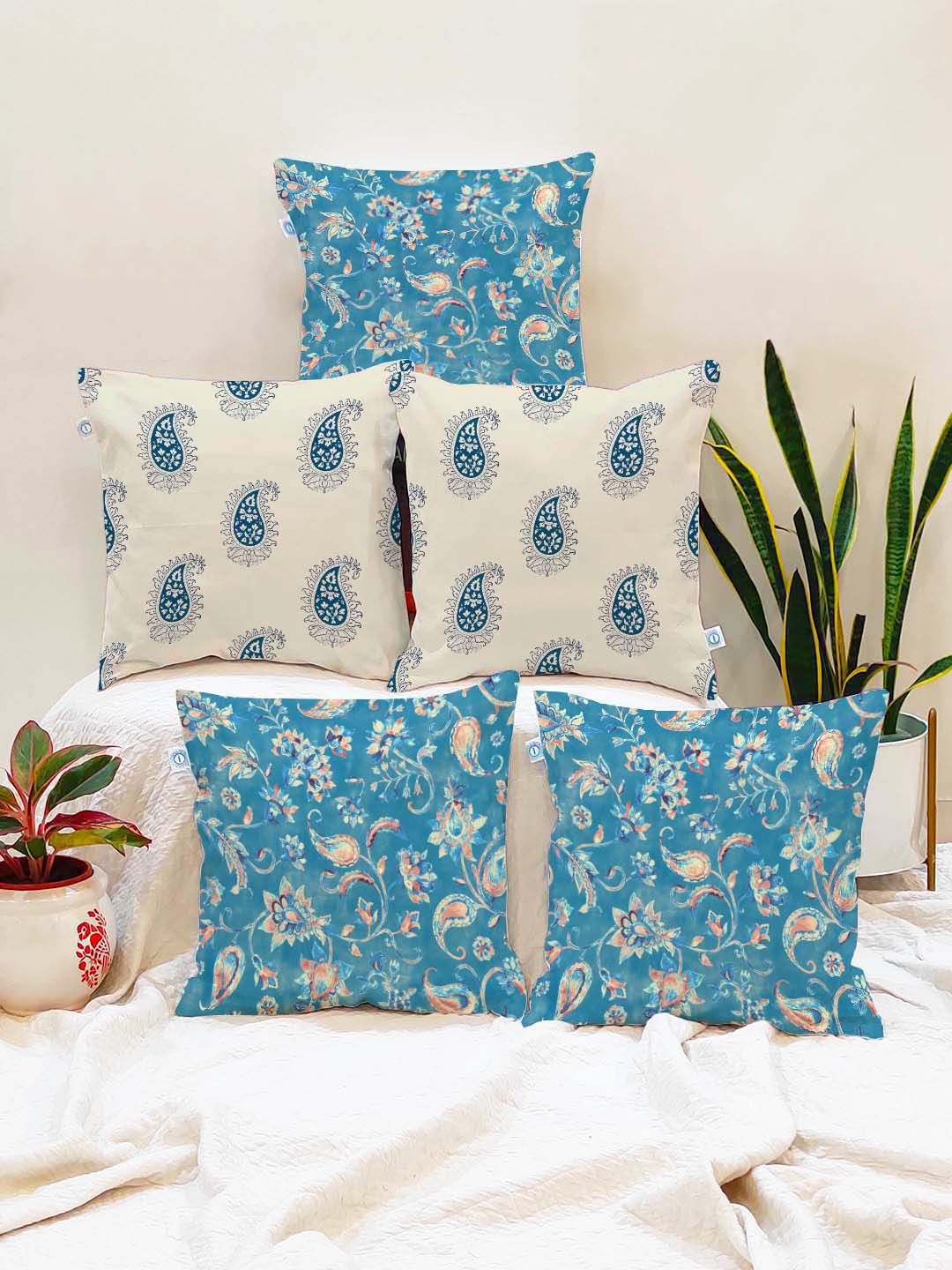 STITCHNEST Blue & White Set of 2 Cartoon Characters Square Cushion Covers