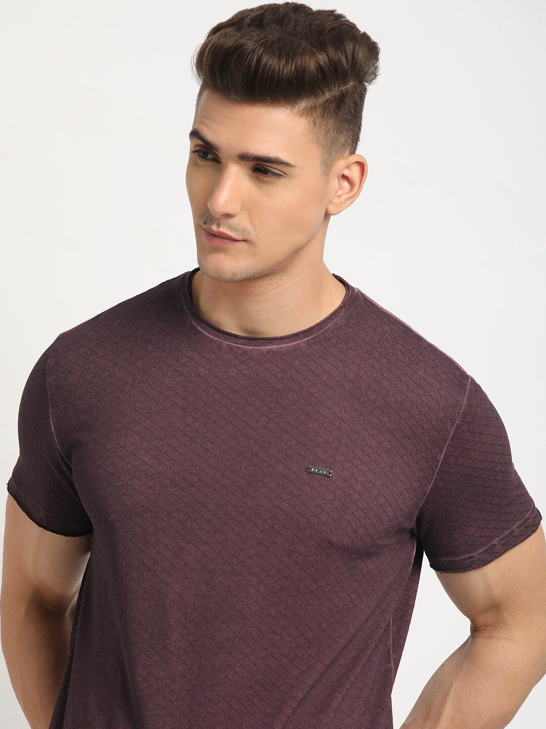 THE BEAR HOUSE Self Design Round Neck Short Sleeves Cotton T-shirt