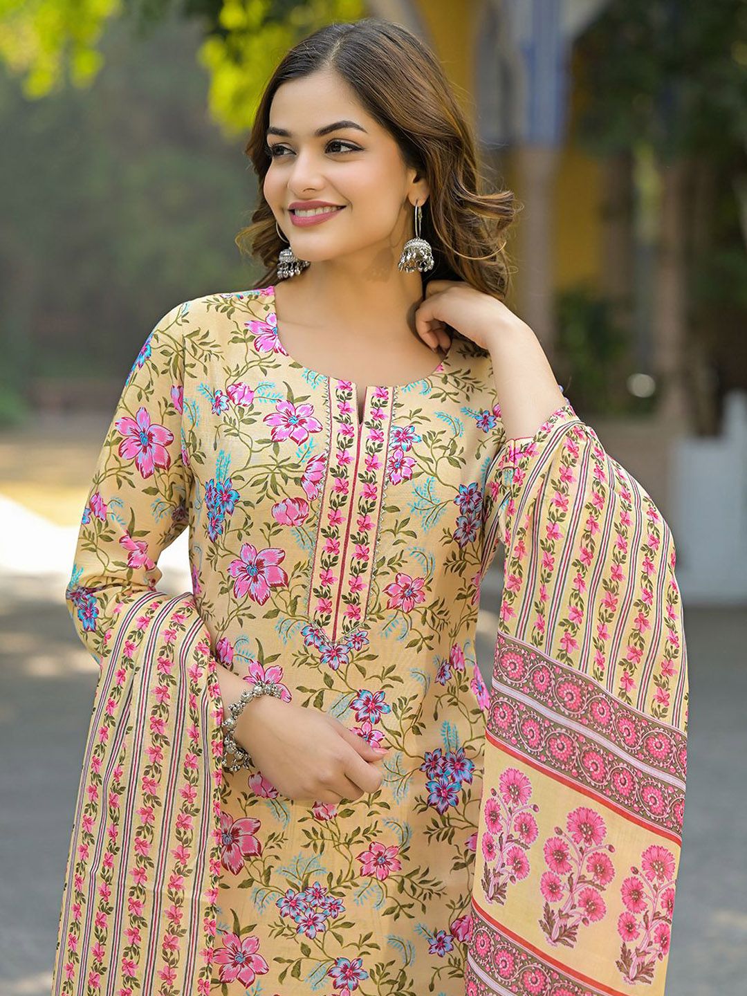 KALINI Women Floral Printed Regular Kurta with Trousers & With Dupatta