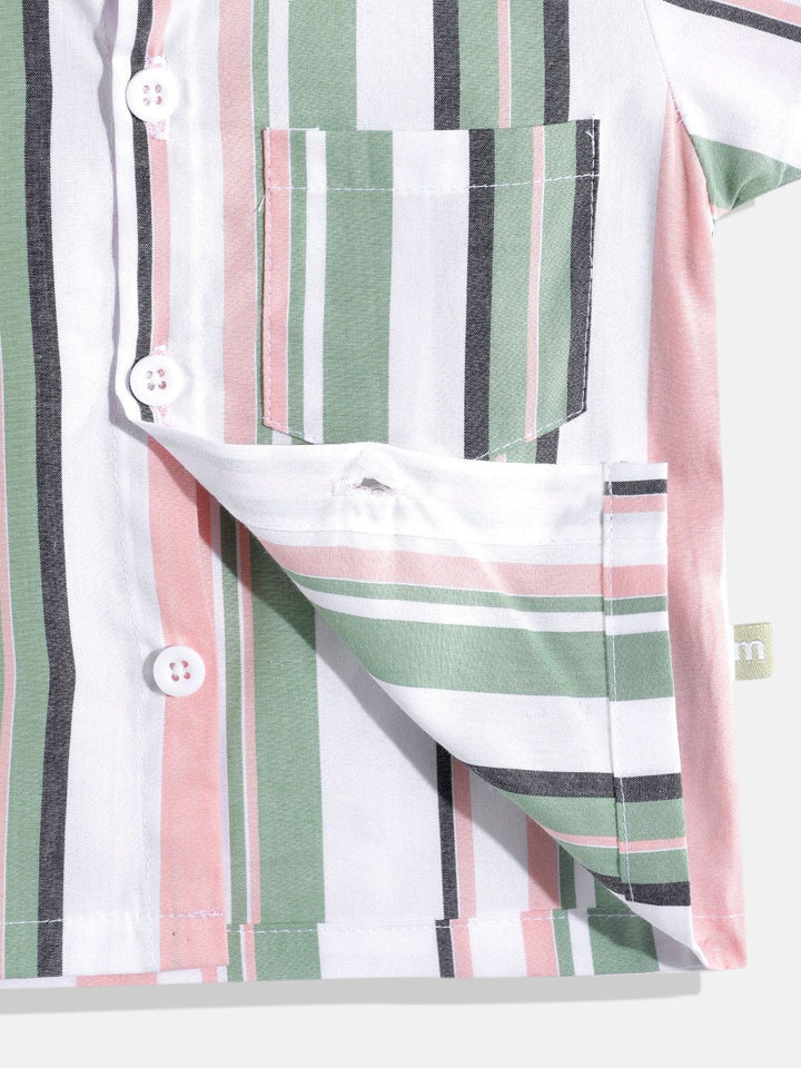 Moms Love Infant Boys Multi Vertical Stripes Pure Cotton Shirt