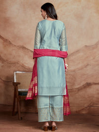 KALINI Ethnic Motifs Embroidered Round Neck Sequinned Kurta with Palazzos & Dupatta