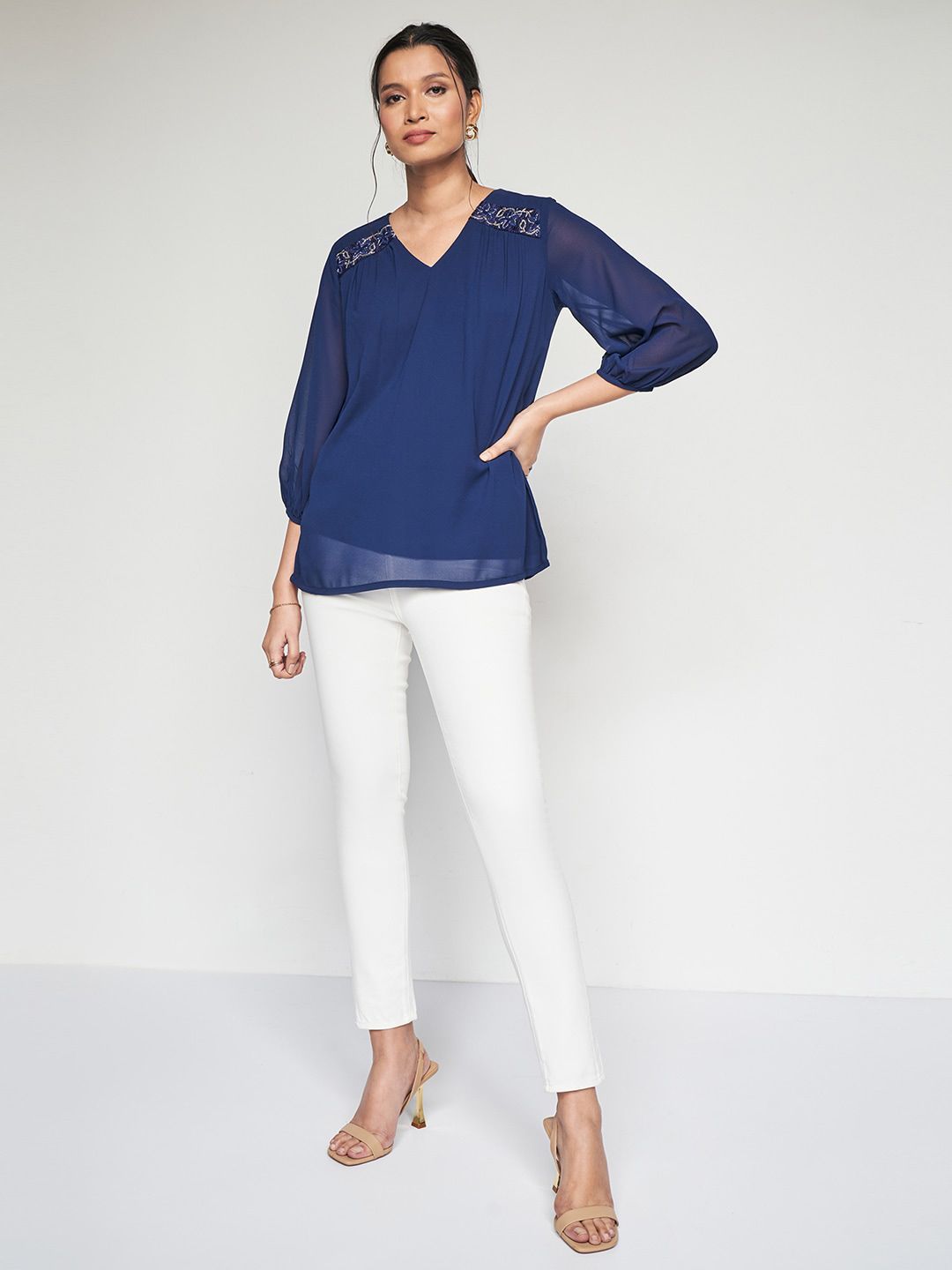 AND V-Neck Embellished Top