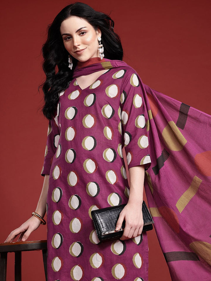 Anouk Geometric Printed Kurta with Trousers & With Dupatta