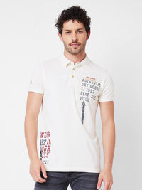 SPYKAR Typography Printed Polo Collar Cotton Slim Fit T-shirt