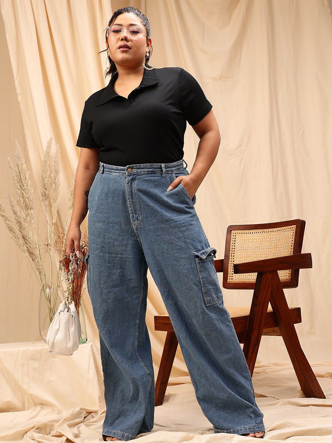 CURVY STREET Plus Size Striped Opaque Knitted Shirt