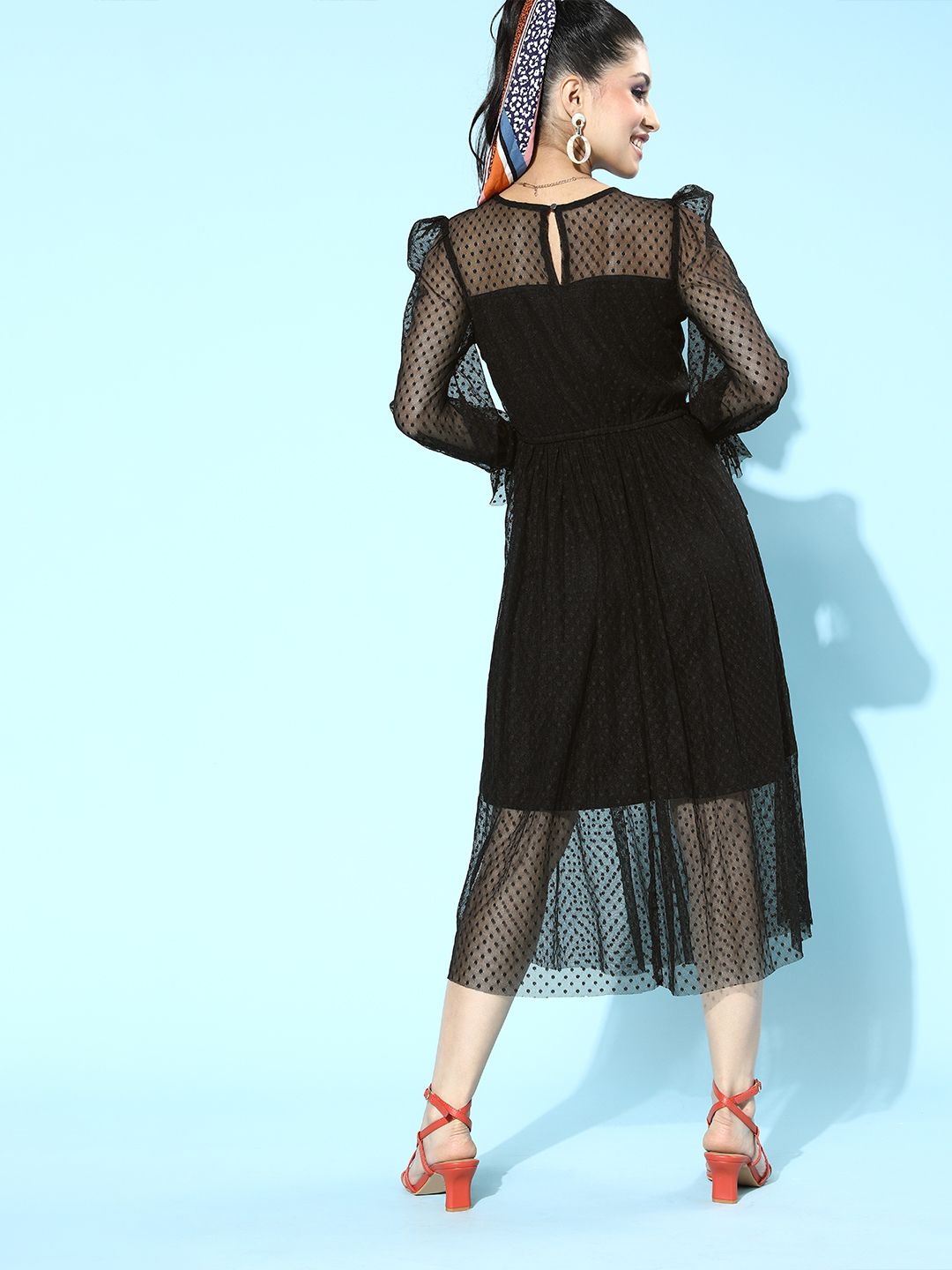 Athena Women Stylish Black Self Design Tulle Dress
