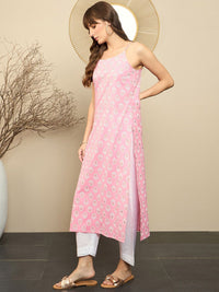 Indo Era Ethnic Motifs Printed Shoulder Straps Pure Cotton Straight Kurta