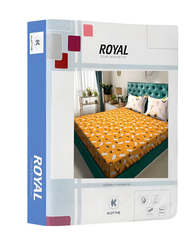 KLOTTHE Yellow & White Floral 300TC Double King Cadar Dengan 2 Sarung Bantal