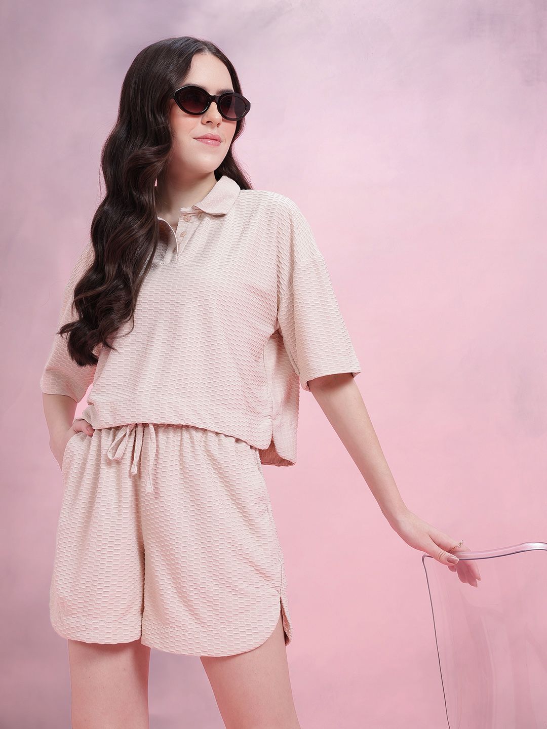 DressBerry Women Seersucker Self Design Co-ords