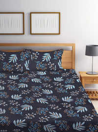 KLOTTHE Blue Floral Cotton 300 TC King Fine Bedsheet with 2 Pillow Covers-250 x 220 cm