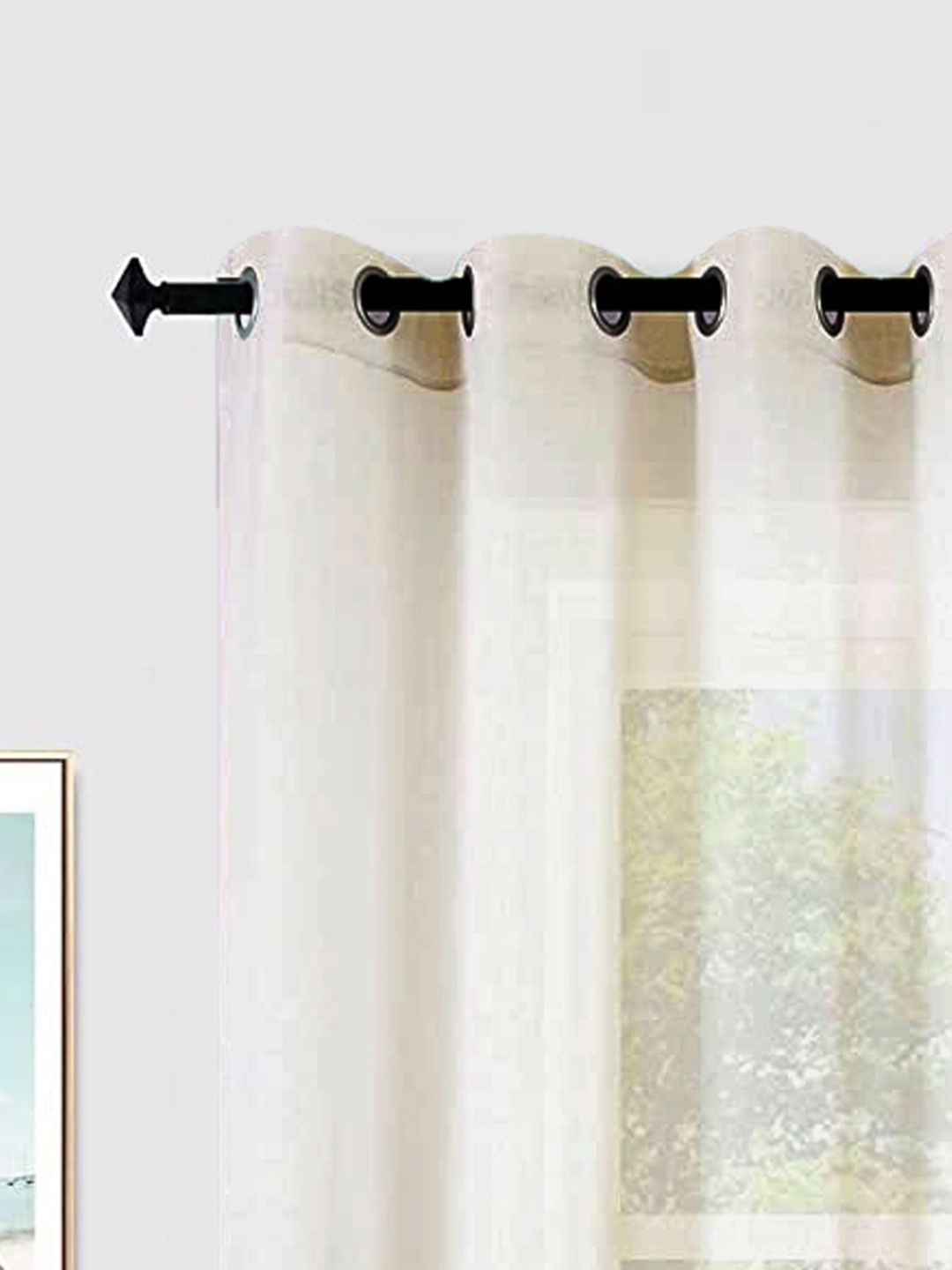URBAN SPACE Cream-Coloured Set of 2 Sheer Door Curtain
