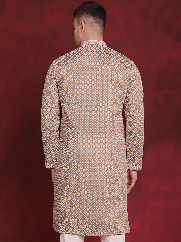 Jompers Geometric Embroidered Sequinned Straight Kurta