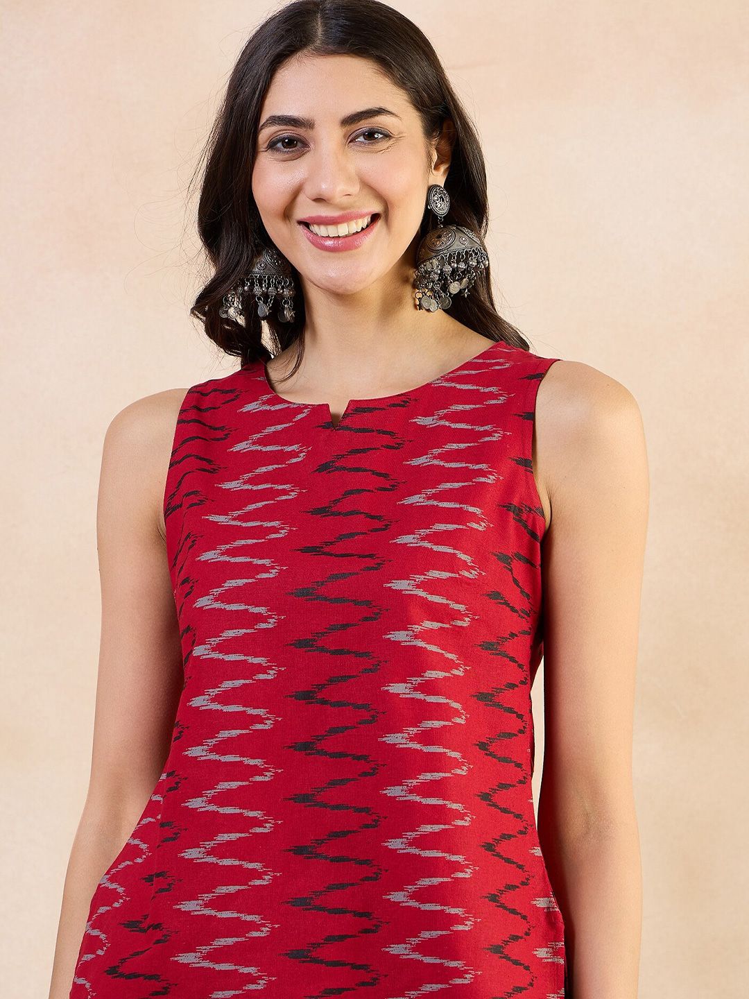 Anouk Geometric Print Cotton Styled Back Top
