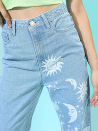 Tokyo Talkies Women Blue Straight Fit Printed Jeans