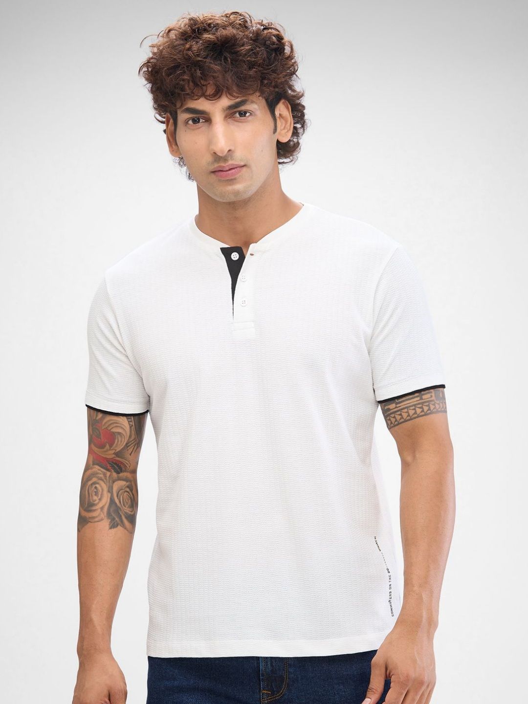 SPYKAR Men Pure Cotton Henley Neck Slim Fit T-shirt