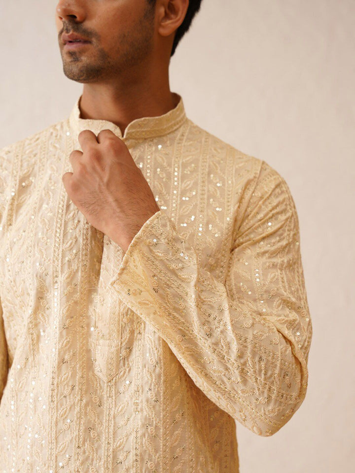 SOJANYA LUXE  Ethnic Motifs Embroidered Mandarin Collar Sequined Straight Kurta