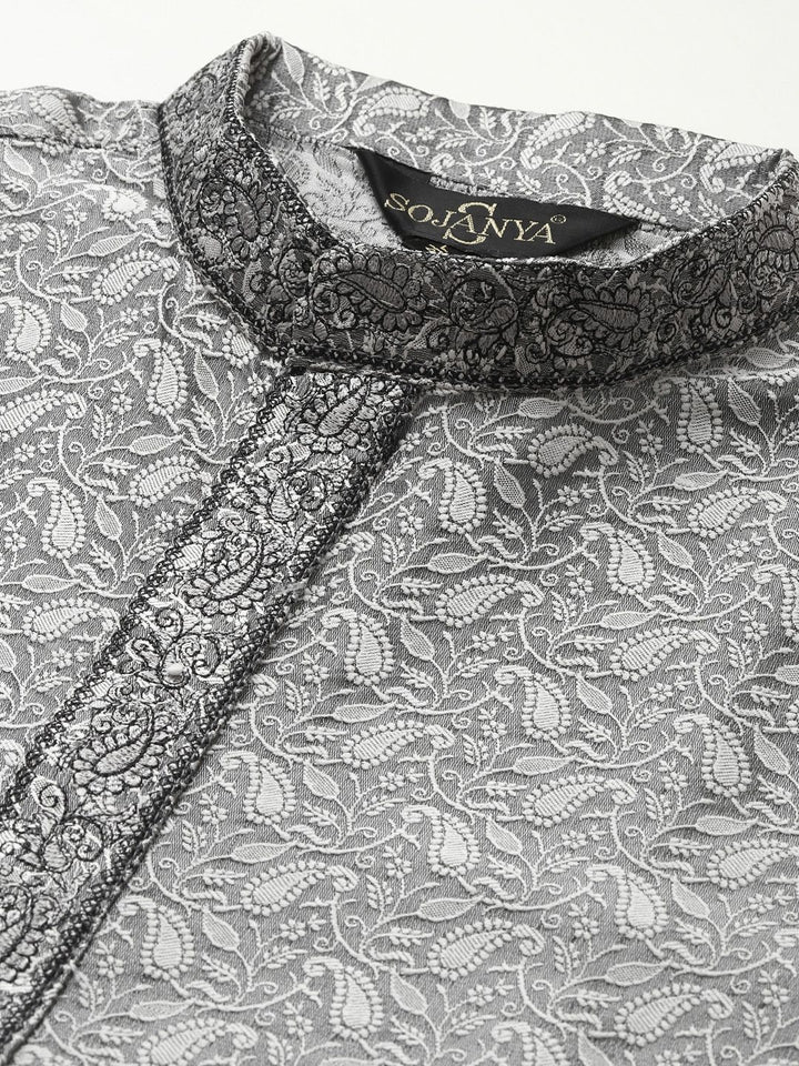 SOJANYA Men Ethnic Motifs Woven Design Jacquard Straight Kurta