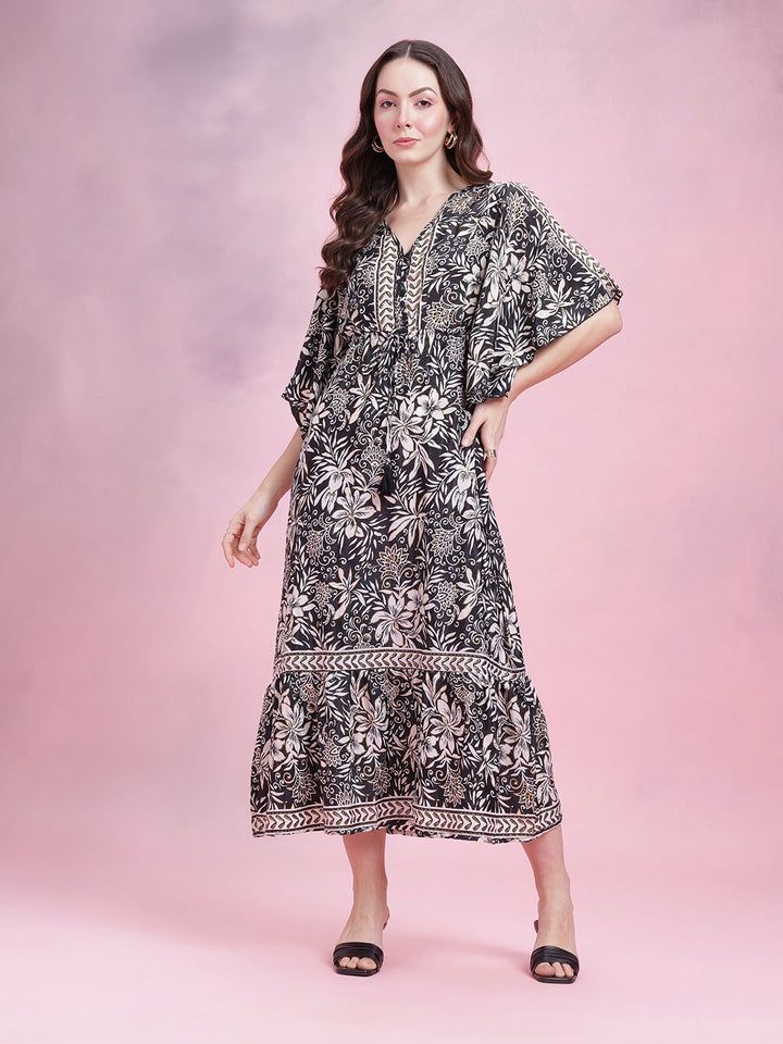 DressBerry Printed Kimono Sleeves Kaftan Midi Dress
