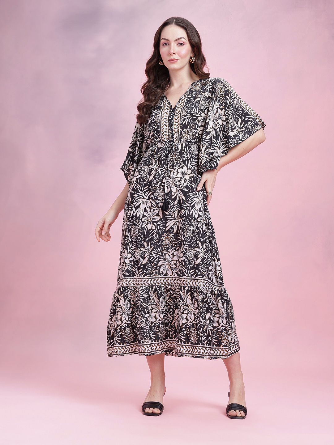 DressBerry Printed Kimono Sleeves Kaftan Midi Dress