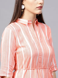 Gerua By Libas Women Coral Pink  White Striped Shirt Dress