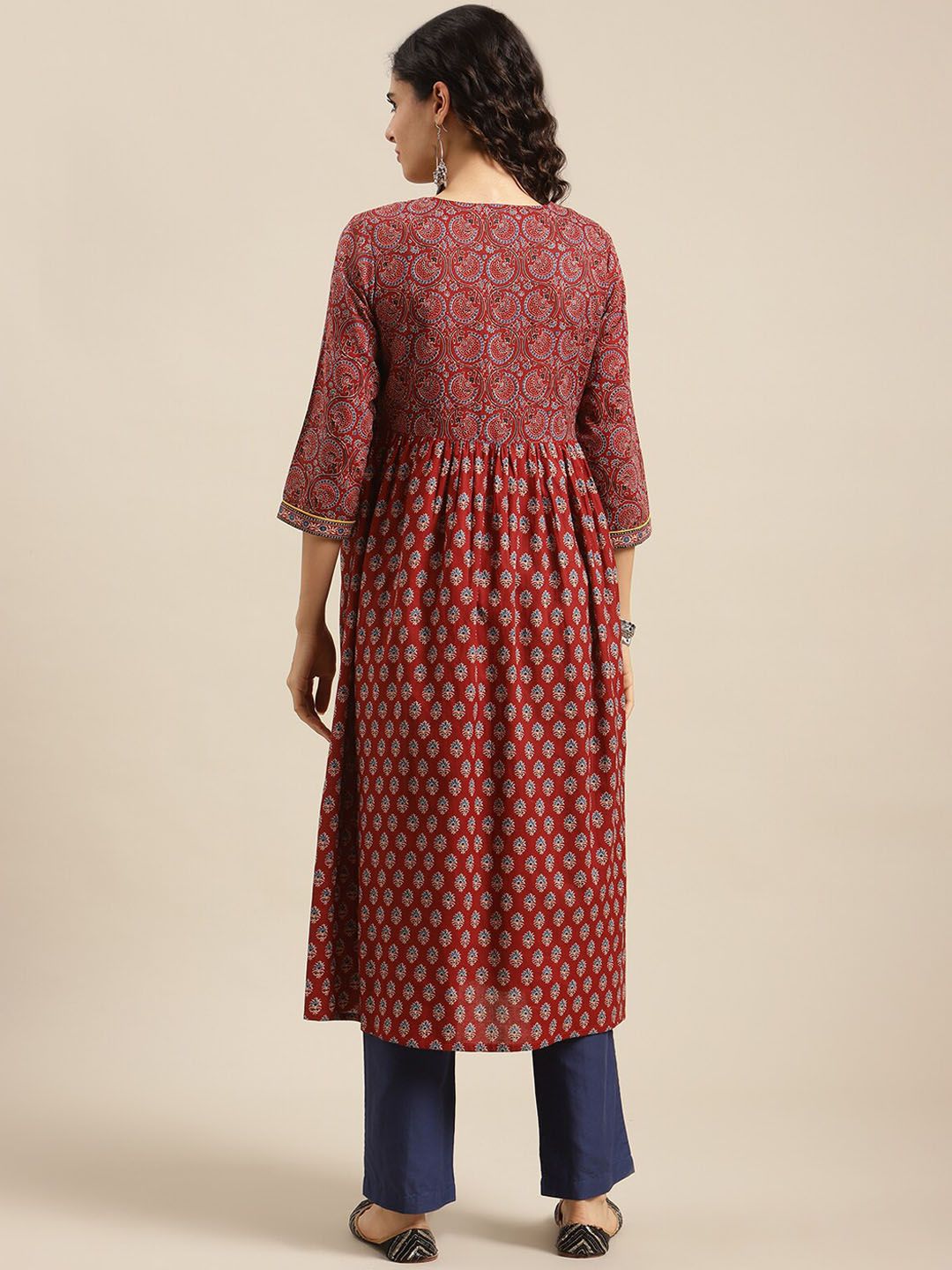 Varanga Women Maroon Ethnic Motifs Printed Kurta