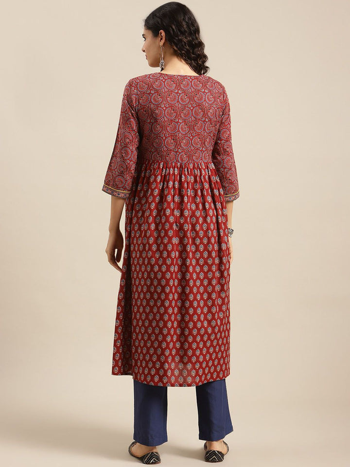 Varanga Women Maroon Ethnic Motifs Printed Kurta