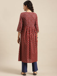 Varanga Women Maroon Ethnic Motifs Printed Kurta