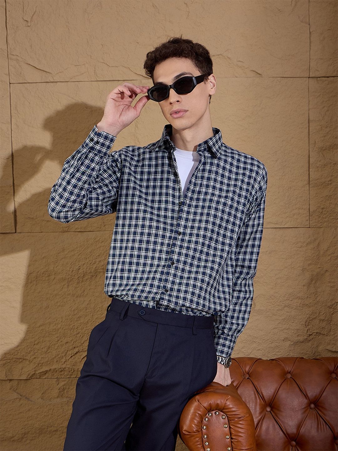 DENNISON Men's Tartan Checks Cotton Casual Shirt