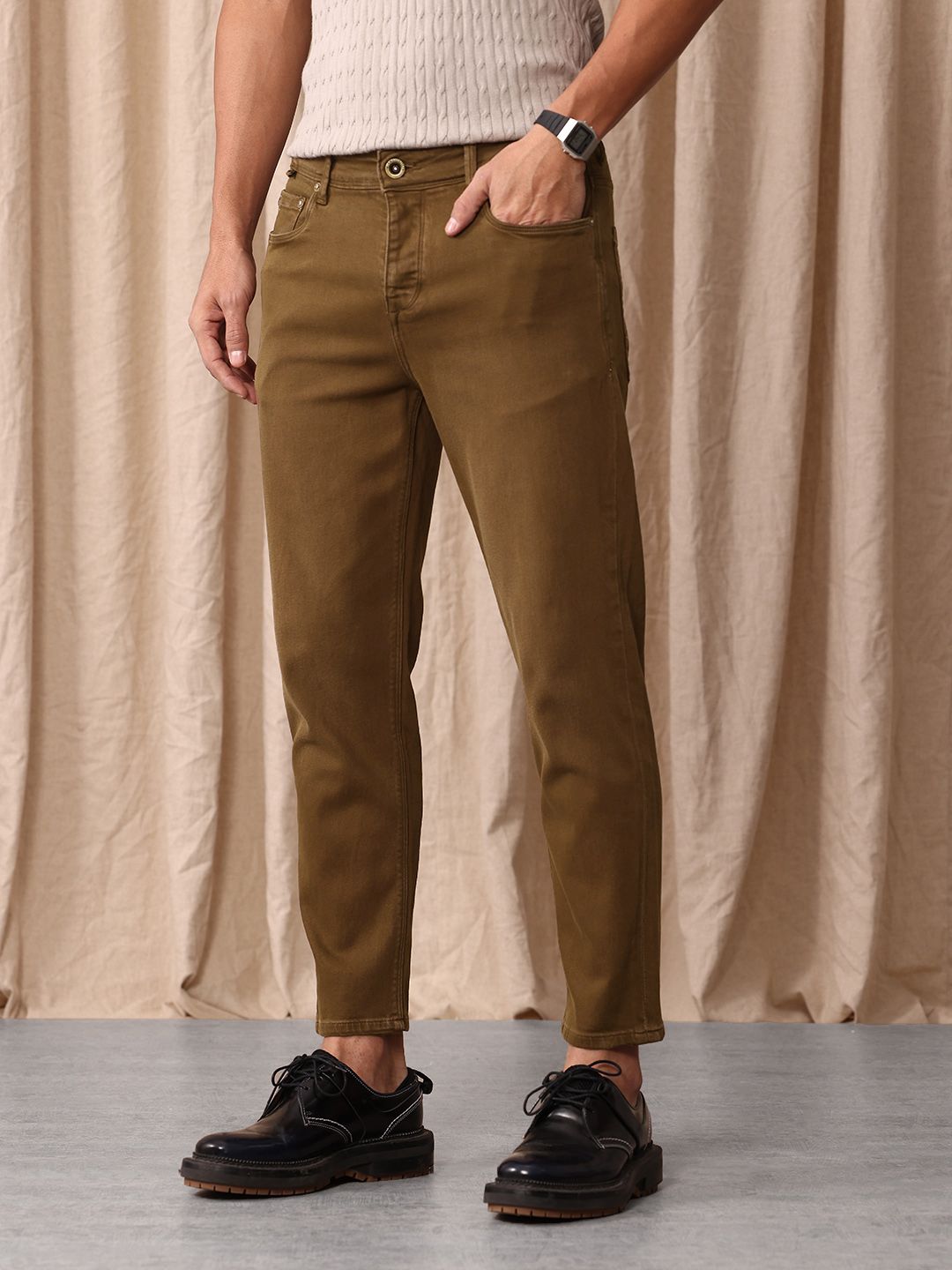 Mr Bowerbird Men Cropped Tapered Fit Stretchable Jeans