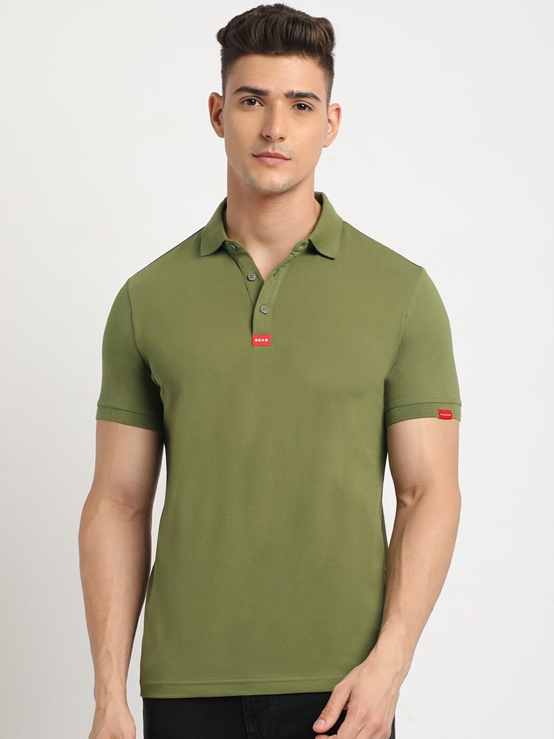 THE BEAR HOUSE Polo Collar Short Sleeves Slim Fit T-shirt
