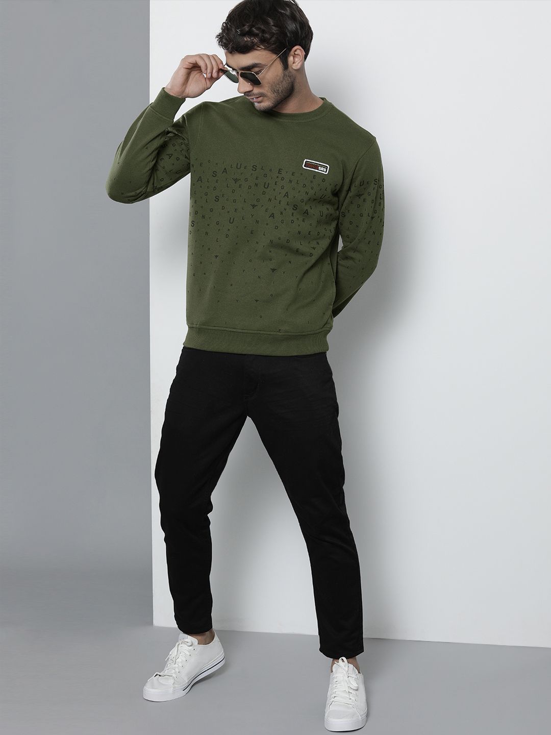 The Indian Garage Co Men Olive Green Printed Sweatshirt
