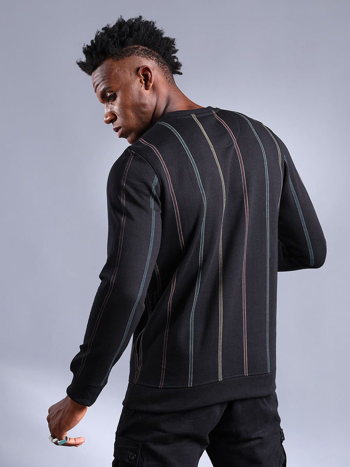 The Indian Garage Co Men Black Striped Sweatshirt