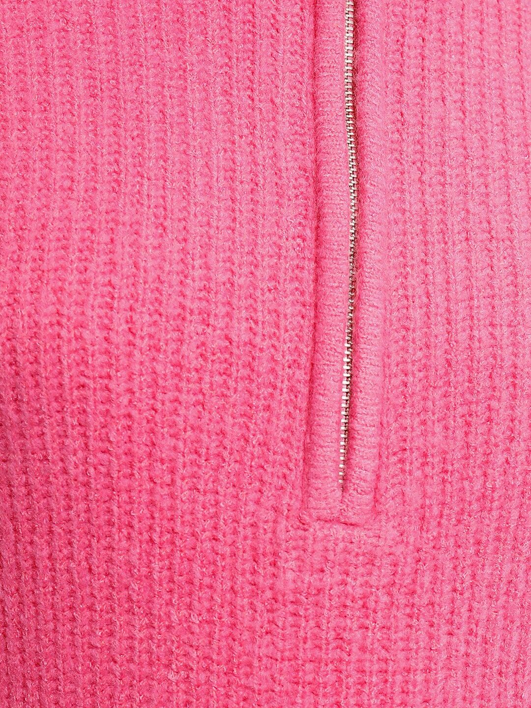 Tokyo Talkies Pink Cable Knit Self Design Turtle Neck Pullover Sweater