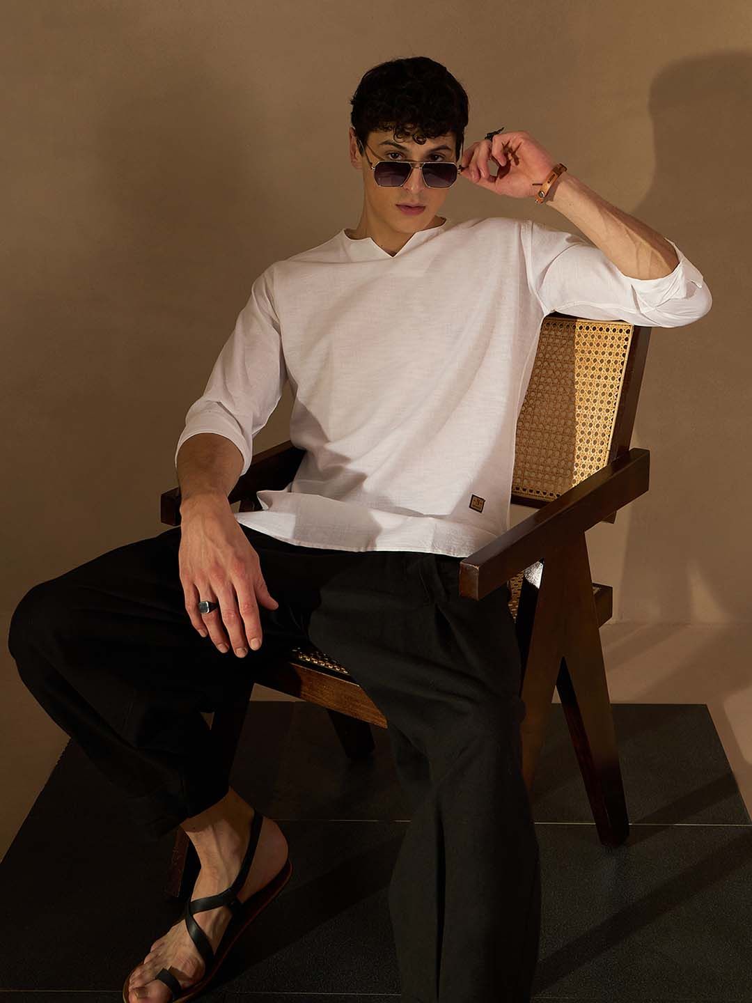 Dennison Men White Solid Kurta