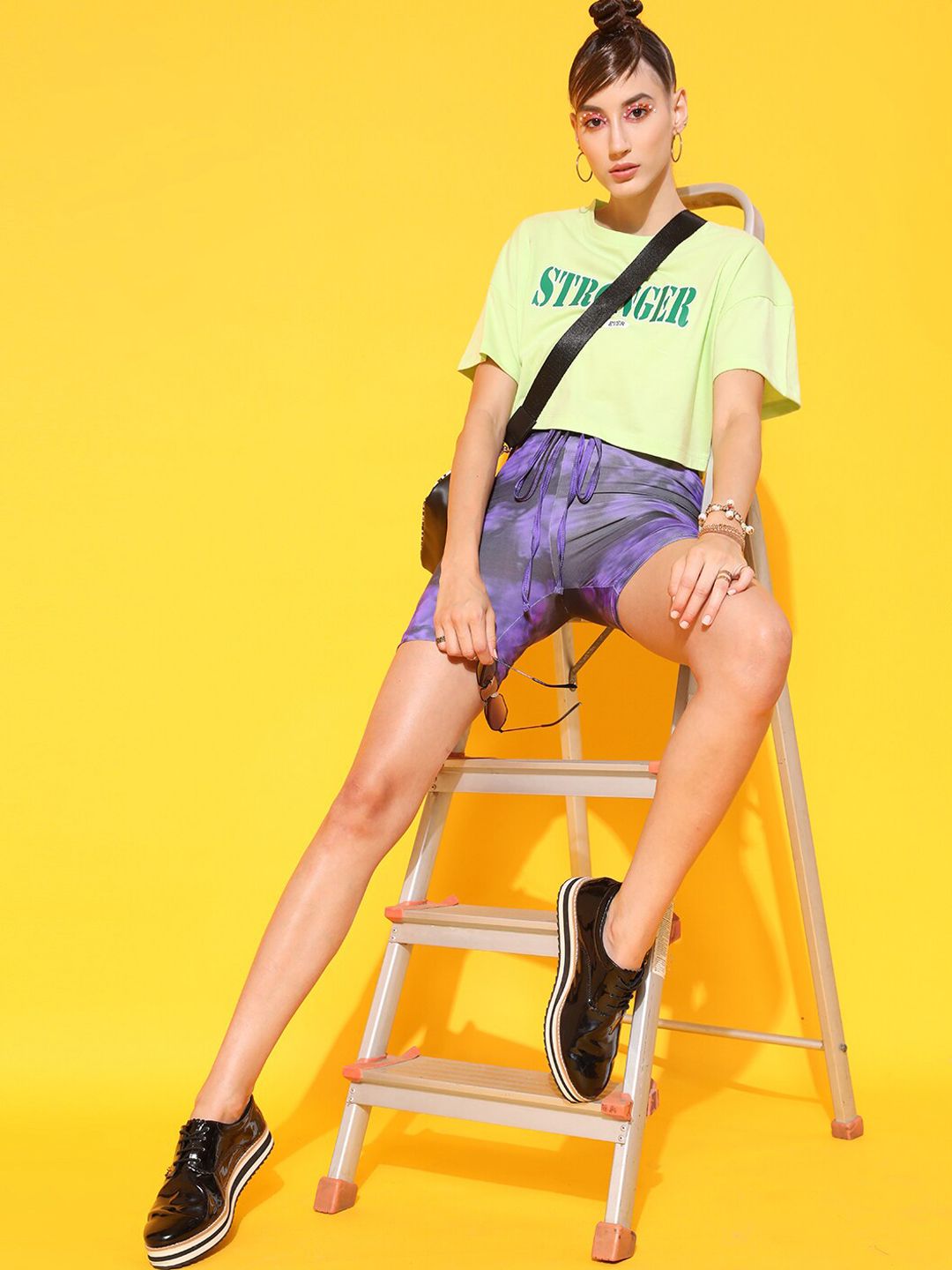 STREET 9 Women Purple Printed Skinny Fit High-Rise Cycling Shorts