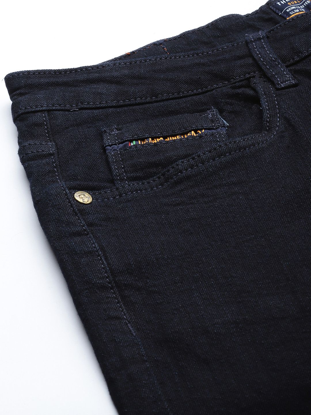 The Indian Garage Co Men Navy Blue Skinny Fit Applique Stretchable Jeans