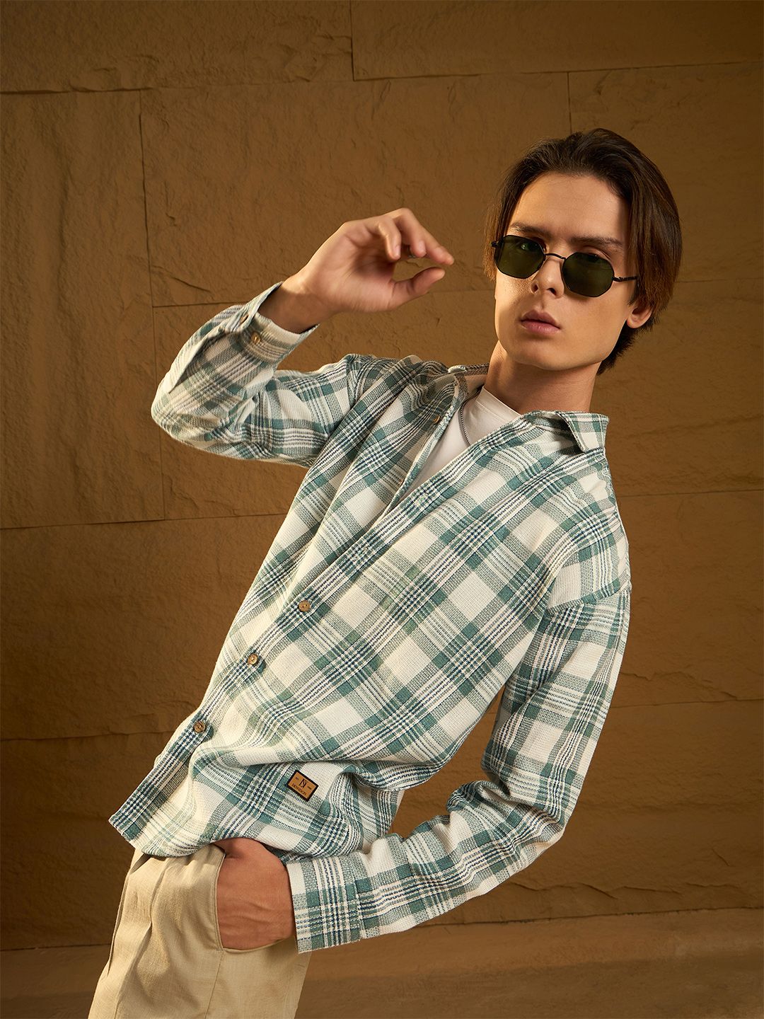 DENNISON Men Checked Oversized Cotton Shirt